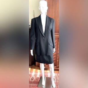 English Affinity Long Black Blazer & Mini Pencil Skirt 2 piece suit UK 14 US 10